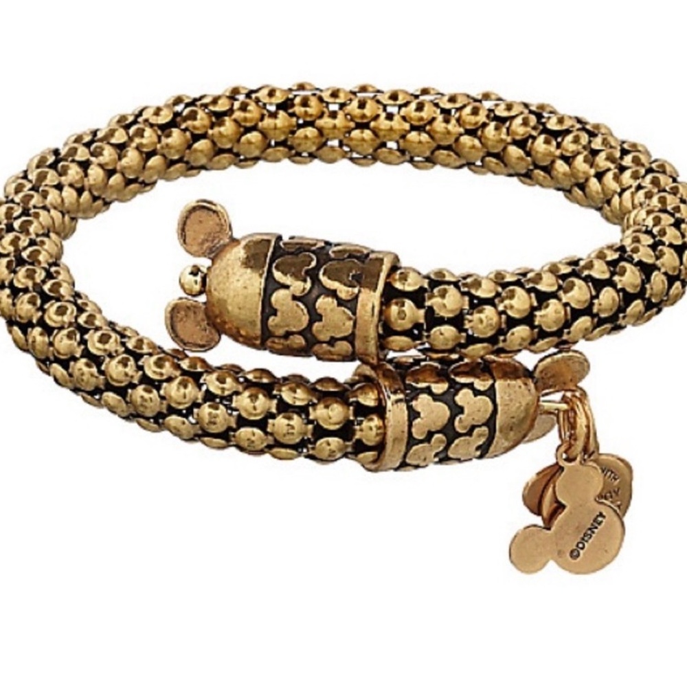 Alex and Ani Gold Wrap Around Bracelet with Mickey Charm